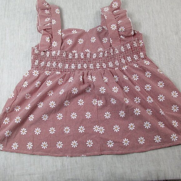 Shein A-Line Dress‎ Red Gingham Daisy Printed Pleated Sleeveless Casual Pullover - Picture 5 of 10